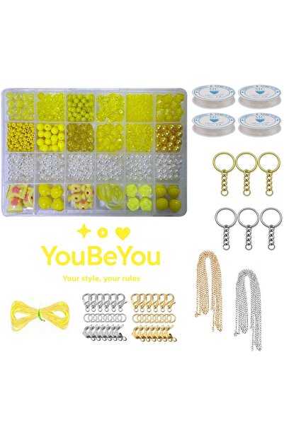 By MO Accessories Set complet de bijuterii cu mărgele galbene, set de breloc ...