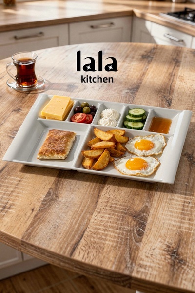 Lala Mutfak Gözde 7-Compartment Breakfast Serving Plate – Break-Resistant and...