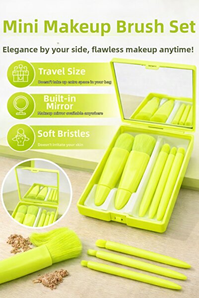 Pastelya Set de pensule de machiaj mini – Cutie portabilă de culoare VERDE