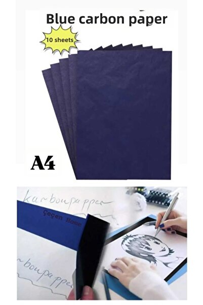 ÇEÇEN HOME (10 قطع) ورق كربون أزرق مقاس A4، ورق نسخ أزرق، ورق نقل، ورق نسخ مل...