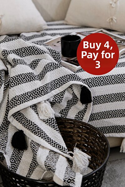 Lux Touch غطاء أريكة أسود من Liva Pompom - أريكة مقاس 115 × 200 سم مع كرسي بذ...