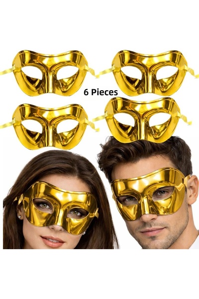 partidolu Gold Color Plain Plastic Party Mask Adult 6 Pcs
