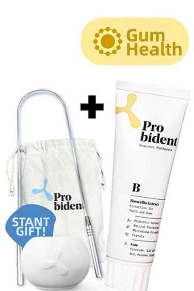 Probident بروبيوتيك أكتيف - معجون أسنان طبيعي خالٍ من الفلورايد وجهاز تنظيف ا...
