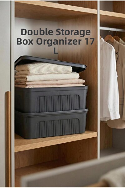EWs Smoked 2-Piece 17 Lt Unit Storage Box & Multi-Purpose Home and Wardrobe O...