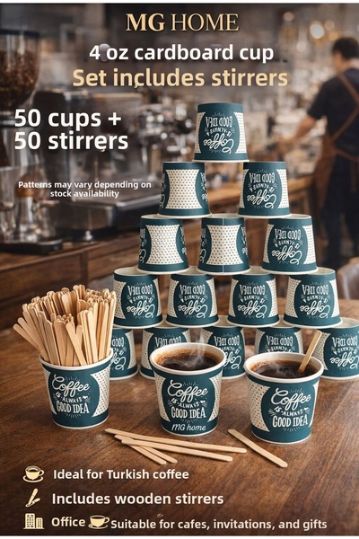 VENON 100-Piece Set ❤️ 50 4-Ounce Paper Cups ❤️ 50 Stirrers ❤️ Disposable Cup...