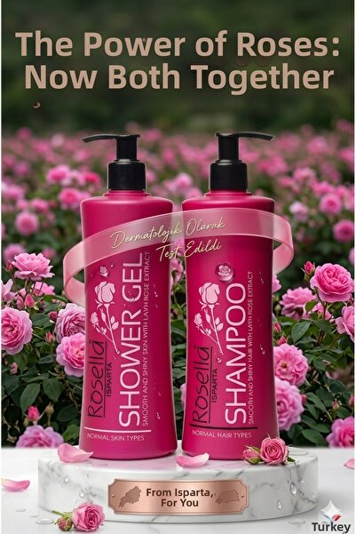 ROSELLA شامبو الورد + جل الاستحمام الورد 500 مل، عبوة من قطعتين