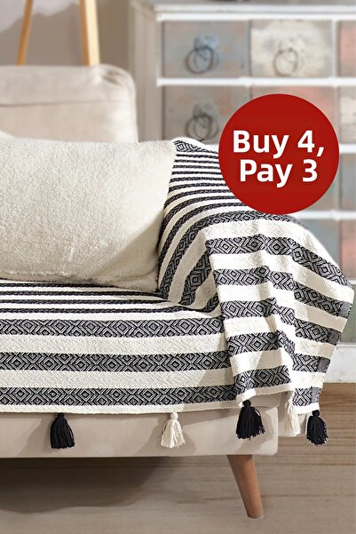 Lux Touch غطاء أريكة بيرا أسود مزين بشراشيب مقاس 300 × 110 سم 3 متر مقاس كبير...