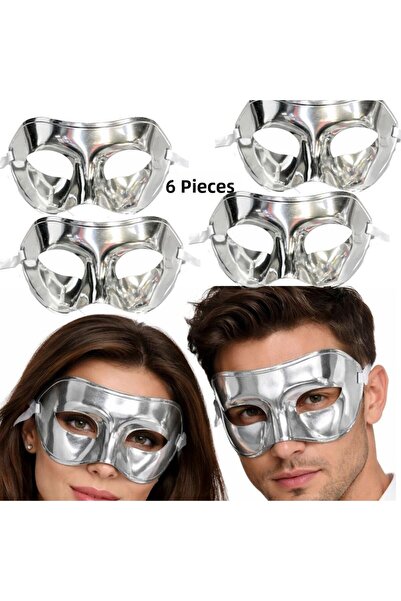 partidolu Silver Color Plain Plastic Party Mask Adult 6 Pcs
