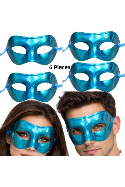 partidolu Blue Color Plain Plastic Party Mask Adult 6 Pcs