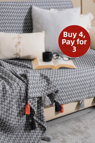 Lux Touch غطاء أريكة ماغنوليا بشرابة أنثراسيت 170 × 205 سم - فاخر، ذو ملمس، م...