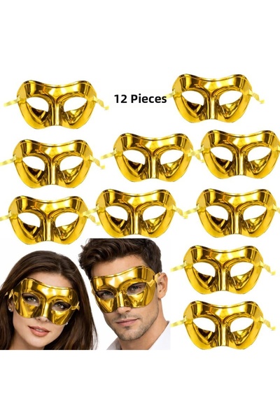 partidolu Gold Color Plain Plastic Party Mask Adult 12 Pcs