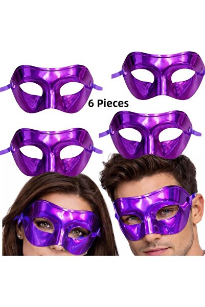 partidolu Purple Color Plain Plastic Party Mask Adult 6 Pcs