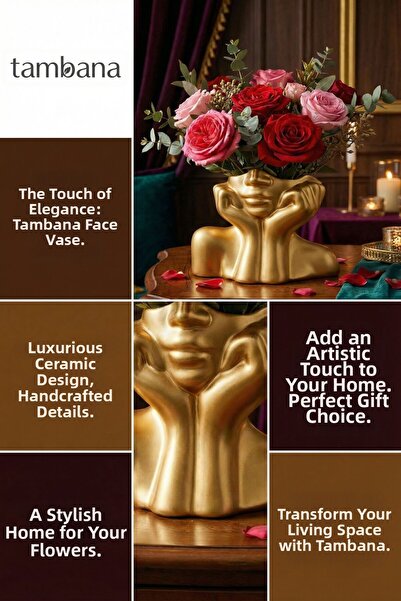 tambana Vază decorativă aurie, obiect decorativ pentru casă, vază decorativă pentru masă, model 28