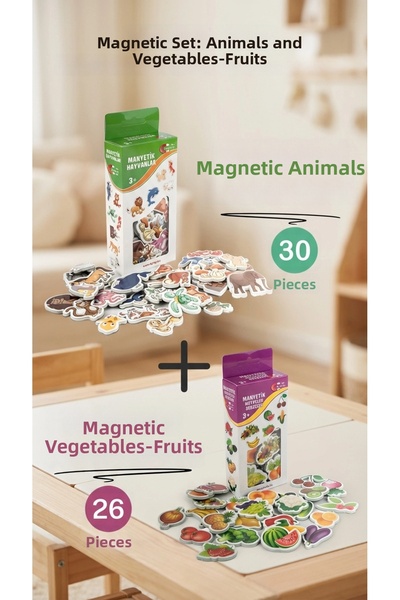 esplendor Educational Toy Set Magnetic Animals and Vegetables Fruits 56 Pieces