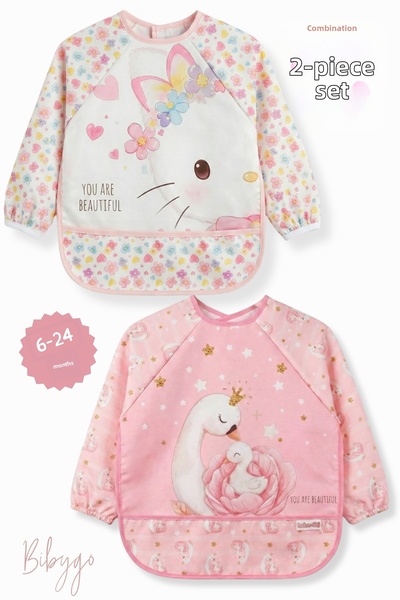 Bibygo مجموعة من قطعتين من مريلة أطفال طويلة الأكمام ومقاومة للماء للأنشطة وا...