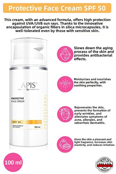Apis Natural Cosmetics Facial Sunscreen Spf 50 - 100ml