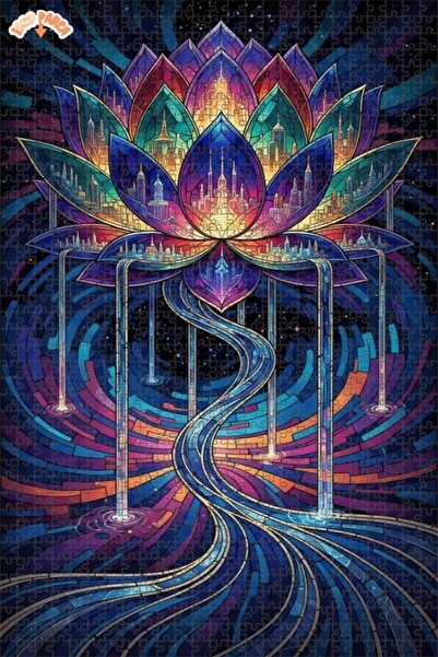 Esranın Dünyası Magical City Flower Stained Glass Art Double-Layer Framed Woo...