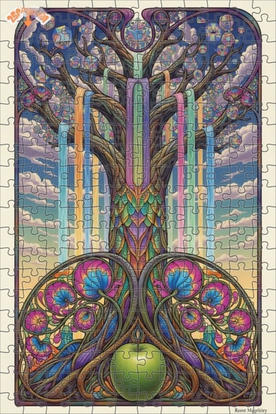 Esranın Dünyası شلالات ملونة على شكل شجرة الحياة، لوحة زيتية، مزدوج الطبقات إ...