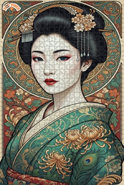 Esranın Dünyası Elegant Geisha Oil Painting Lookalike Double-Layer Framed Woo...