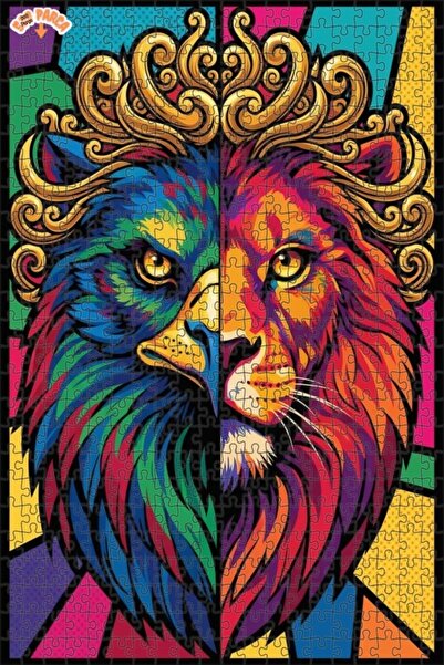 Esranın Dünyası Lion Eagle Appearance Pop Art Double-Layer Framed Wooden Puzz...