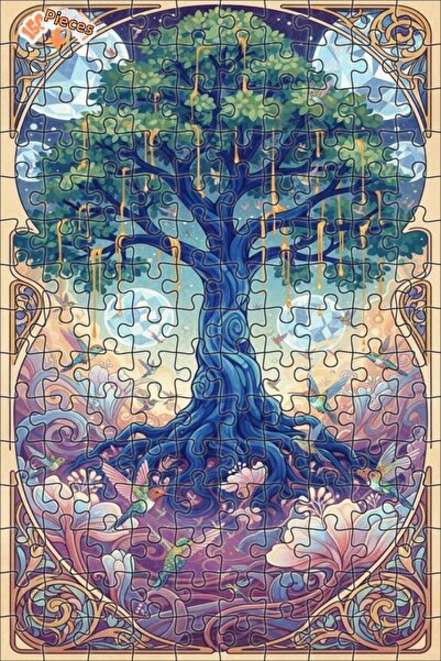 Esranın Dünyası Tree of Life Watercolor Look Artwork Double-Layer Framed Wood...