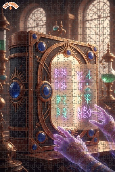 Esranın Dünyası كتاب رونيك الغامض ذو مظهر لوحة زيتية، لغز خشبي مكون من مزدوج ...