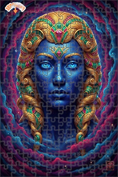 Esranın Dünyası Mysterious Blue Goddess Oil Painting Lookalike Double-Layer F...