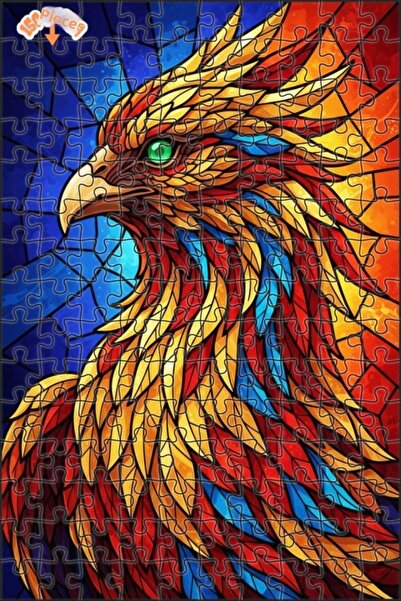 Esranın Dünyası لغز خشبي بتصميم طائر اللهب ذو العيون الزمردية وفسيفساء زجاجية...