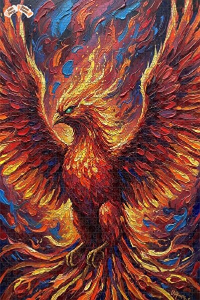 Esranın Dünyası Red Phoenix Oil Painting Look Double Layer Framed Wooden Puzz...