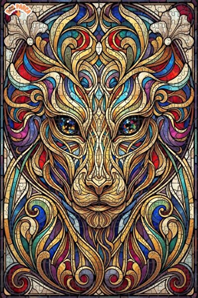 Esranın Dünyası Lion Stained Glass Art Look Wooden Puzzle with Double-Layer F...