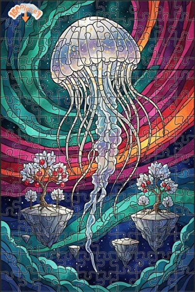 Esranın Dünyası لغز خشبي بتصميم فسيفساء زجاجية لوجود قنديل البحر الرائع، مزدو...