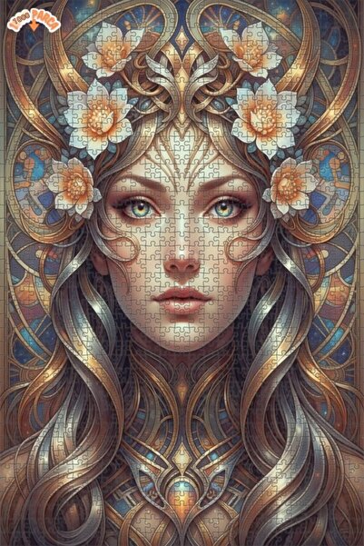Esranın Dünyası Golden Flower Crown Fairy Oil Painting Look 1000 Pieces 70X50
