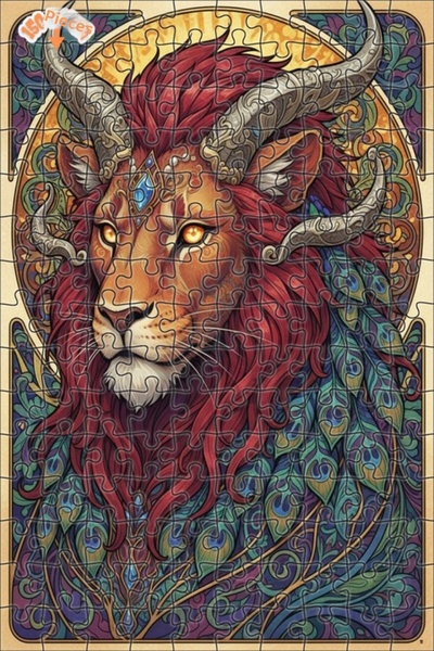 Esranın Dünyası Lion Artwork with Lion's Mane Double-Layer Framed Wooden Puzz...