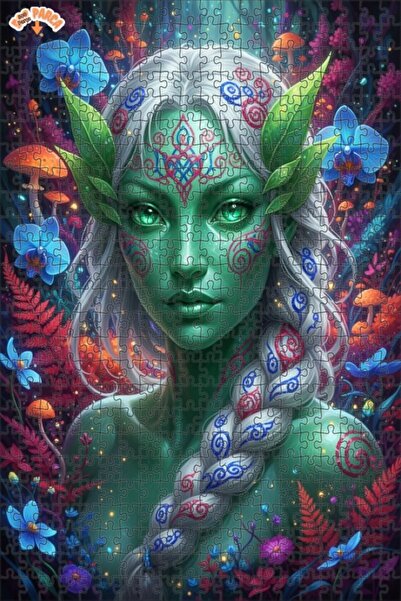 Esranın Dünyası Green Forest Fairy Oil Painting Look Double Layer Framed Wood...