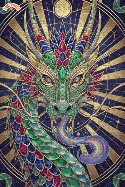 Esranın Dünyası Majestic Emerald Dragon Art Printed Double-Layer Framed Woode...