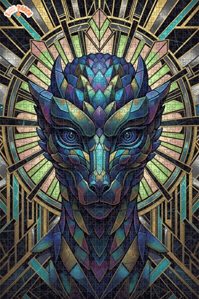 Esranın Dünyası Fantastic Dragon Head Art Deco Style Painting Double-Layer Fr...