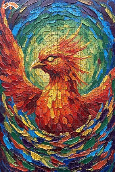 Esranın Dünyası Flaming Phoenix Oil Painting Look Double Layer Framed Wooden ...