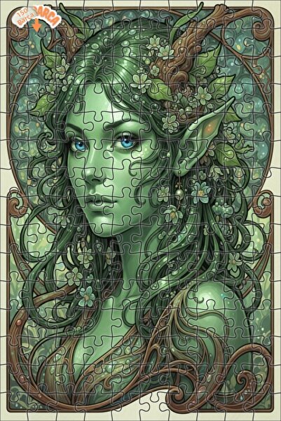 Esranın Dünyası Green Fairy Queen Oil Painting Look Art Double-Deck Framed Wo...