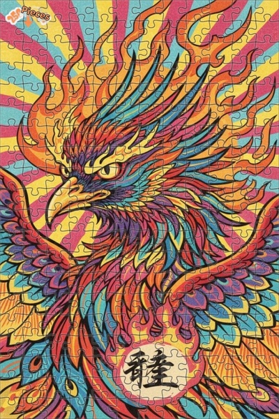 Esranın Dünyası Firebird Patterned Oil Painting Lookalike Double-Layer Framed...