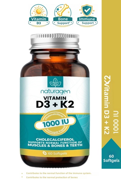 Naturagen Vitamin D3 + K2 1000 Iu 60 Softgel Capsules |   Gluten Free |   Sup...