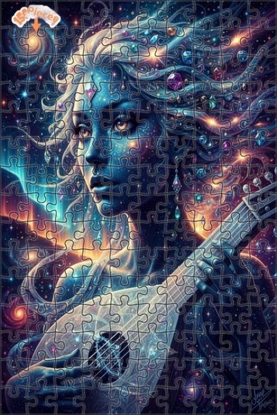 Esranın Dünyası Galaxy Woman Music Art Look Wooden Puzzle with Double-Layer F...