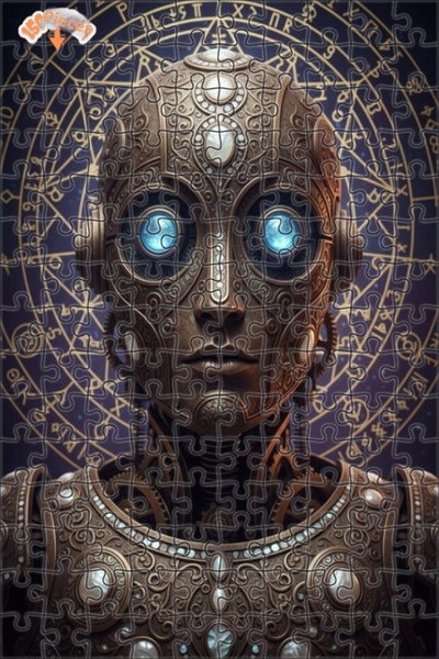 Esranın Dünyası Steampunk Robot Artwork-Looking Double-Layer Framed Wooden Pu...