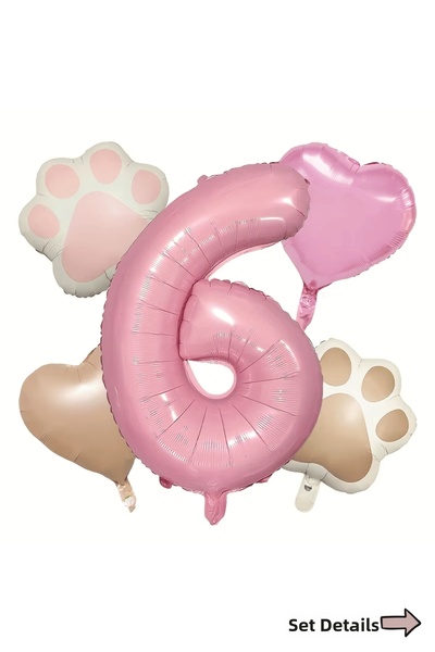 Bunloon 6 Year Old Birthday Party Decoration Set Number Heart Paw Foil Balloon