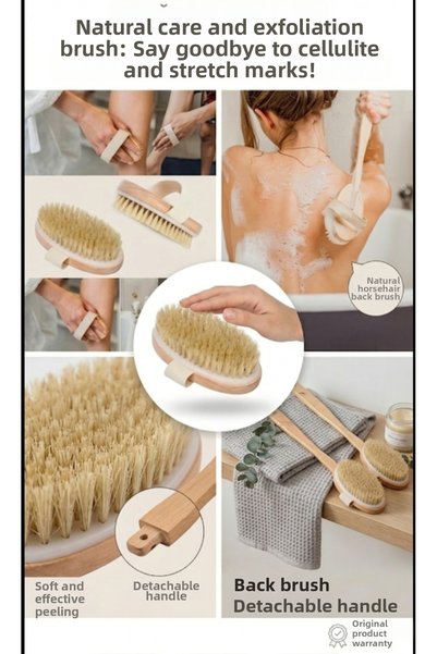 BEAUTY THE WORLD Natural Horsehair Original Back and Body, Cellulite Brush