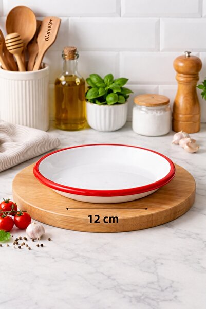 Luyano طبق تقديم مطلي بالمينا ذو حافة حمراء من الفولاذ بقطر 12 سم، قطعة واحدة...