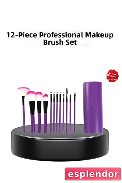 esplendor مجموعة فرش مكياج مكونة من 12 قطعة ذات شعيرات صناعية، هيكل لا يتساقط