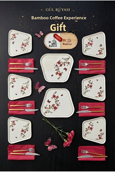 EMBazaar Rose Dream Triangle 6-Person 8-Piece Breakfast Set/Cake Set/Breakfas...