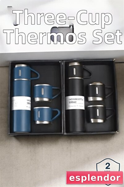 esplendor Stylish and Durable 3-Cup Thermos Set with Long-Term Heat Preservat...
