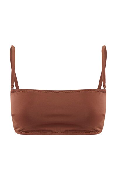 Trendyol Collection Top de bikini maro, fără bretele, acoperit TBESS25BU00044