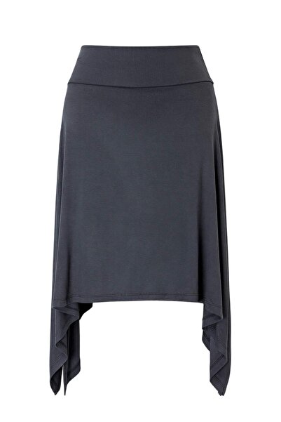 Trendyol Collection Anthracite Striped A-Line High Waist Midi Premium Soft Kn...